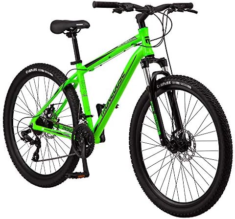 Mongoose Switchback Trail Adult Mountain Bike, 21 Speeds, 27.5-Inch Wheels, Mens Aluminum Medium Frame, Neon Green