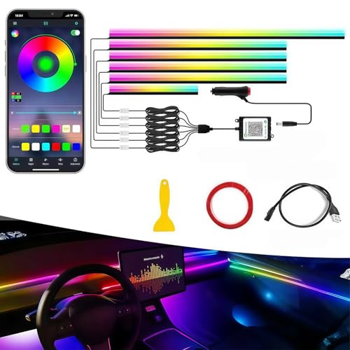 車用LEDテープライト【2025年モデル】アンビエントライト LEDテープ ガー式 RGB 高輝度 16000色 雰囲気 無段階調光 音による変色 車内装飾 足元灯 車用 ダイナミック フルカラー 流れる光デザイン 多色切り替え機能搭載 サイズ調節可能 ア