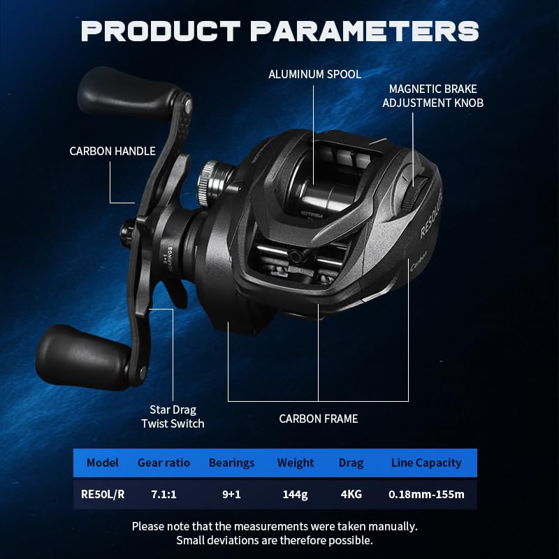 Resolute Ultraleicht baitcast Rolle,BFS Baitcaster Rolle für Forelle & Barsch, Carbon Kurbel, 9+1 Edelstahlkugellager Kugellager, Magnetbremse, 4kg Bremskraft Angelrolle