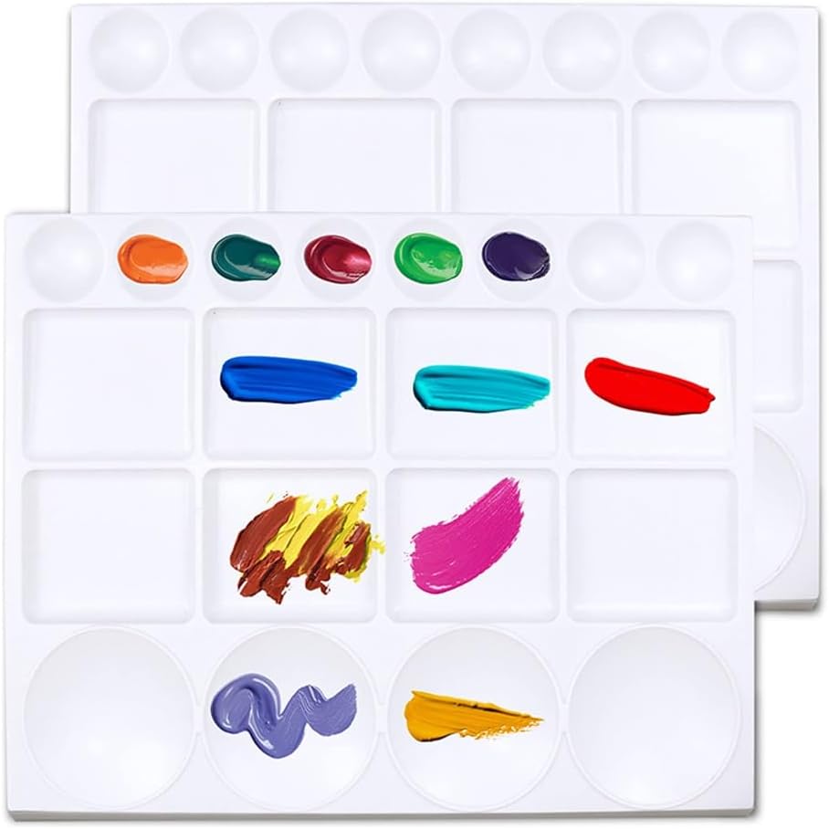 2pcs Paint Tray Palettes Plastic Watercolor 20-Well Palette for Oil Watercolors & Acrylic
