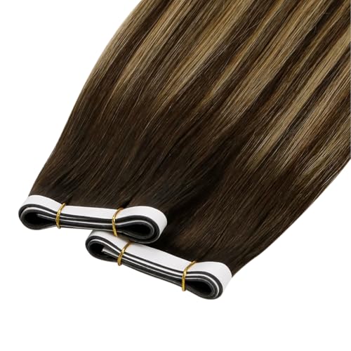 Image of LaaVoo Tape in Weft Hair Extensions Genius Tape Weft Extensions Ombre Dark Brown to Blonde Invisible Tape in Human Hair Extensions PU Tape 22inch 50G