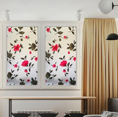 Image of WALLMATE Self Adhesive Window Film Frosted 3D Glass Door Window Frosted Film for Home /Office /Bathroom & Living Room Multicolor Frosted Film (16 x 175 Inch, Dazy Flower)