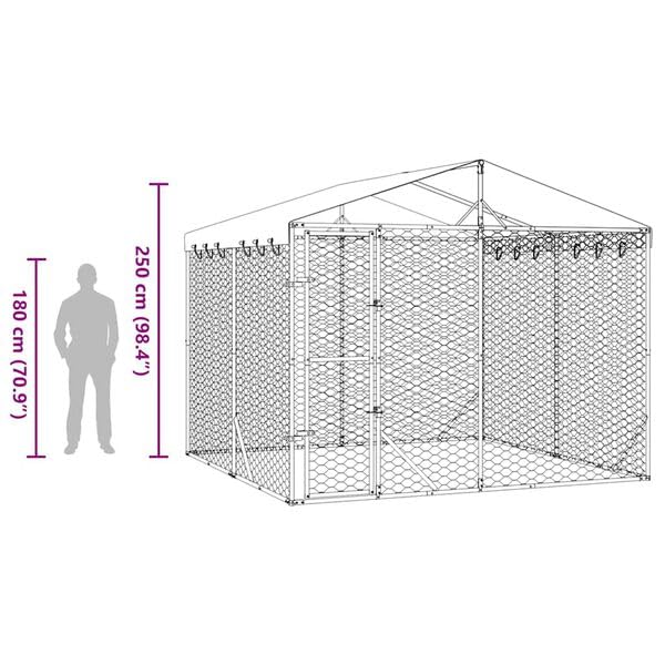 Hommdiy Hundezwinger Outdoor Große mit Dach,Hundekäfig Hundehaus für große Hunde, Hundehütte Silbern 3x3x2,5m Verzinkter Stahl