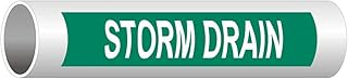ComplianceSigns.com Storm Drain (White Legend On Green Background) ASME A13.1 Pipe Label Decal, 12x2.5 in. 50-Pack Vinyl
