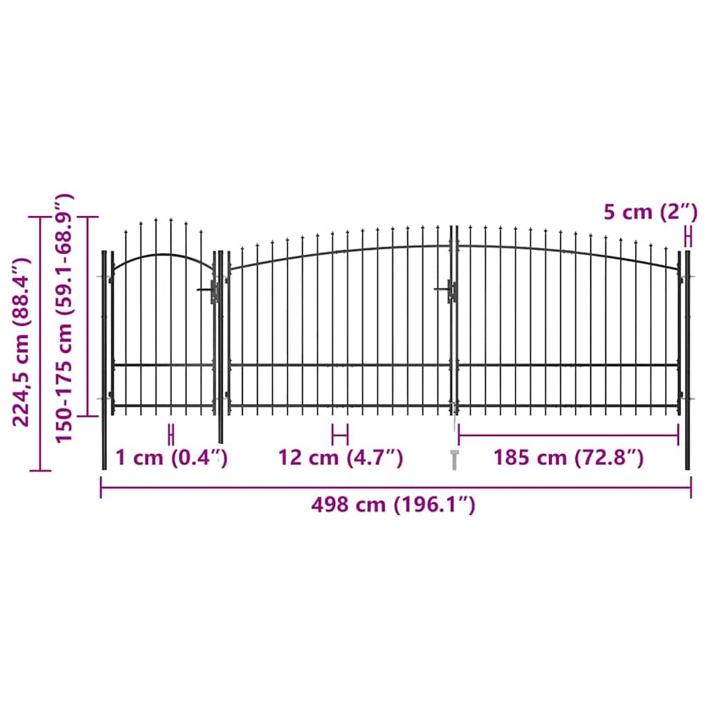 vidaXL Gartentor Woerden mit Speerspitzen Einfahrtstor Metalltor Hoftor Gartenpforte Gartentür Zauntor Gartenzaun Tor Tür Pforte 5x1,75m Schwarz Stahl