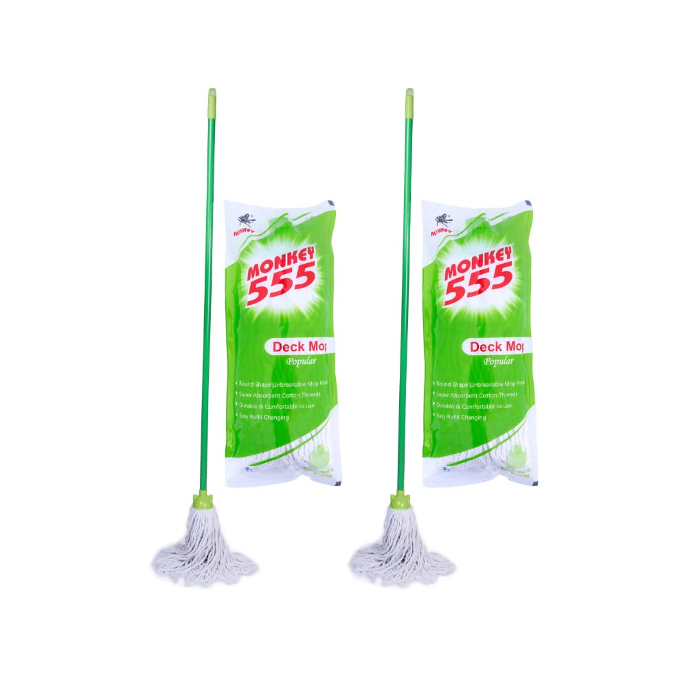Monkey 555 Plastic Green Deck Round Mop - Pack of 2 | Absorbent Cotton Thread | Replaceable Mop Head | High Temperature Resistant | Virgin Plastic Holder | CPVC Clip for Durability |Floor Cleaning Mop (B0BD5KPVYX) Amazon Price History, Amazon Price Tracker