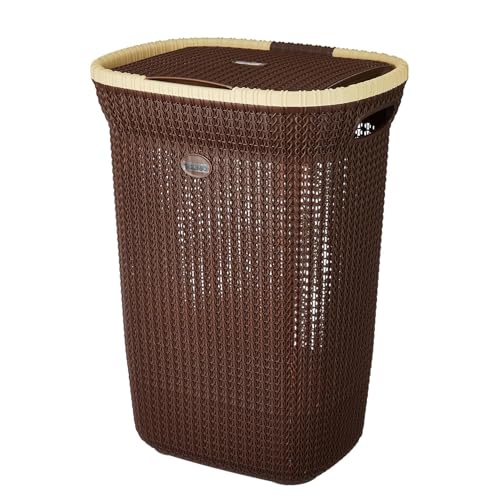 Image of Amazon Brand - Solimo Knit Laundry Basket - Big - 55 Litres - 44 Cm X 35 Cm X 61 Cm | Dark Brown - Plastic