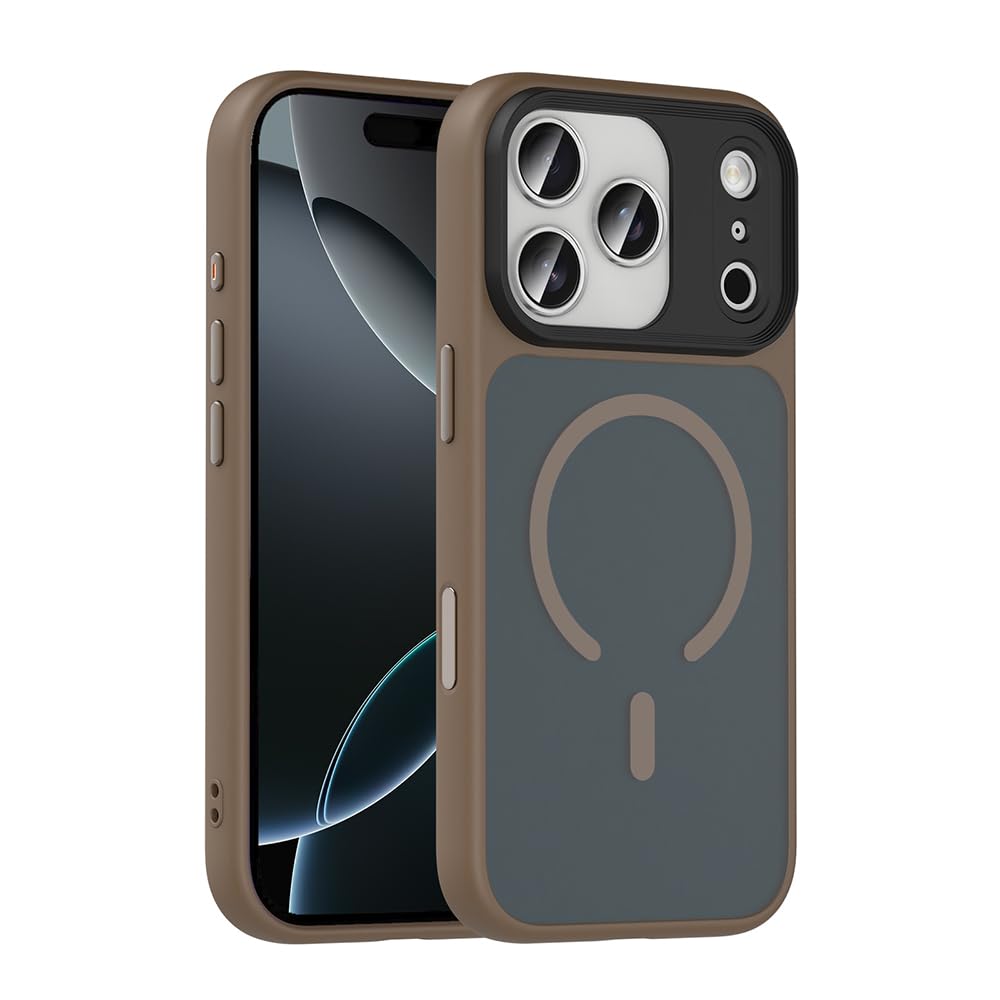 Zore Apple ile uyumlu iPhone 17 Pro Max Kılıf Mat Arka Yüzey Wireless Şarj Özellikli Zore Flet M-safe Kapak Desert Titanyum