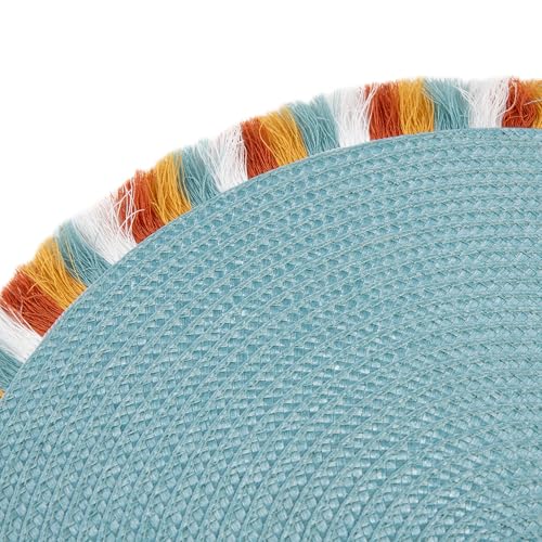 Sets de table ronds bleus frangés Cofan | Sous-plats 38 cm déco bohème - 4