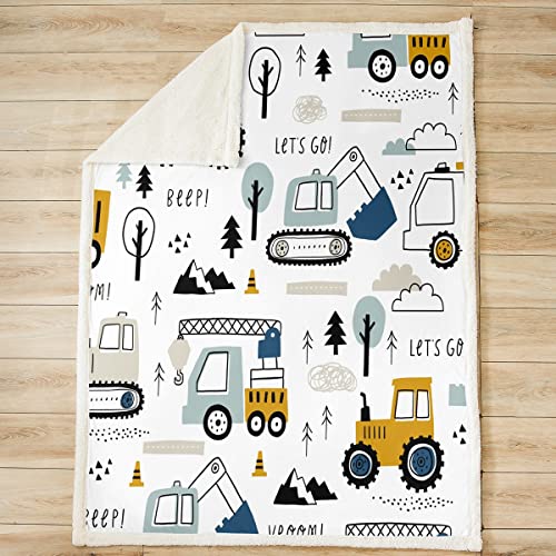 Feelyou Cartoon Car Kids Fleece Throw Blanket Construction Sherpa Blanket Decor Equipment Trucks Plush Blanket Cartoon Car Excavator Tractor White Yellow Fuzzy Blanket Bedroom Flannal Blanket Twin 60 Inchx80 Inch thumb #1