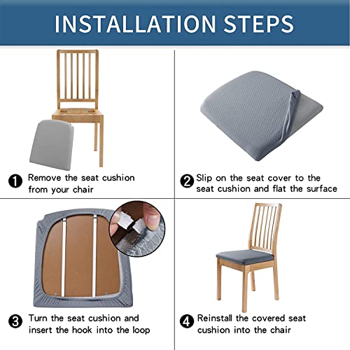 Smiry Waterproof Seat Covers For Dining Room Chairs, 6 Pack Stretch Jacquard Kitchen Dining Chair Seat Cover Protectors With Hooks, Grey #TOP5
