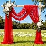 Alaoo Rideau en Tulle Rouge, 500 x160cm Arche Tenture Mariage, Voilage Rouge, Rouge Tissu ...
