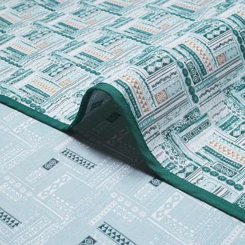 Image of Story@Home AC Comforter Queen Size Cotton 100%| 150GSM 144x220 CM Quilt AC Blanket for Summer | AC Comforter Single Bed | Dark Cyan Blue & Light Blue, Aztec Reversible Design Duvet| All-Season Blanket
