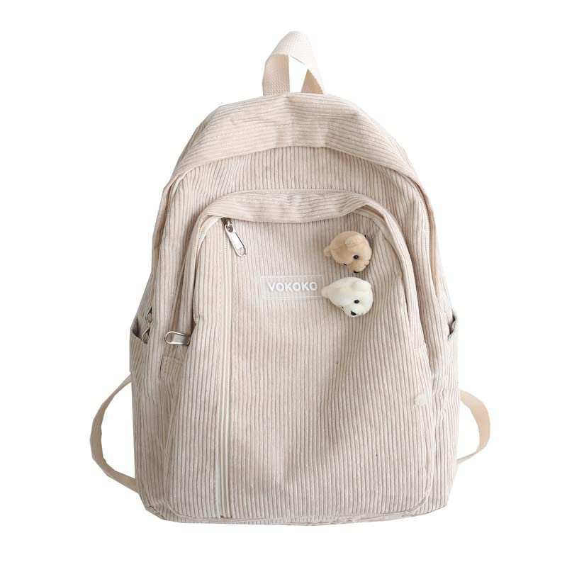 corduroy 20l capacity solid pattern zipper waterproof backpack for unisex - color: beige