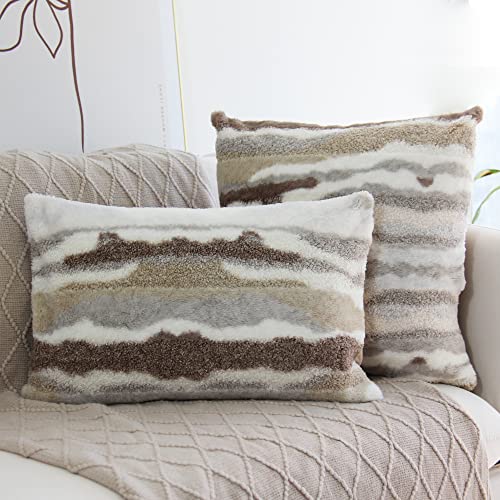 Jojusis Plush Short Wool Fluffy Decorative Throw Pillows Covers 16 X 16 Inch Luxury Soft Faux Fur Fleece Cushion Cover Pillowcase Pack Of 2 Khaki #TOP1