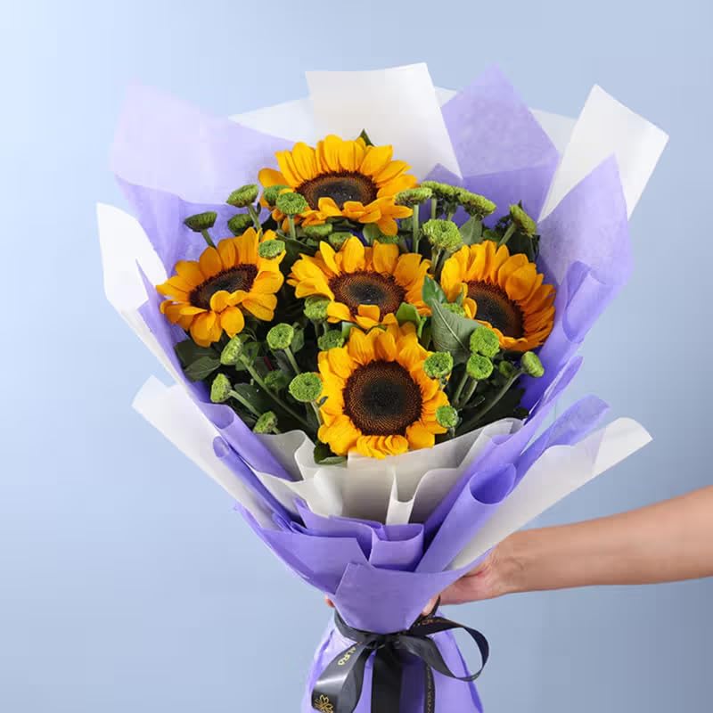 FlowerAura Premium Fresh Live Flower Bouquet of 4 Daisy & 5 Sunflowers For Birthday & Anniversary Gift, Wedding Gift, Mother's Day Gift, Love & Romance Gift, Father's Day Gift (Same Day Delivery)-image-11