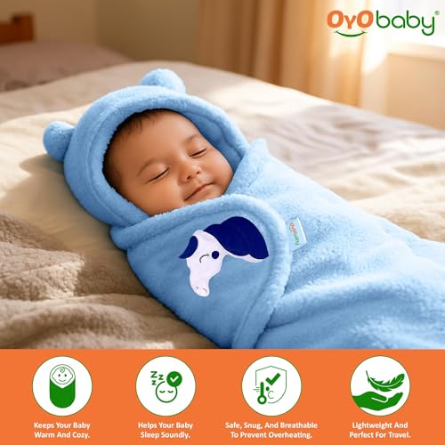 Image of OYO BABY Hooded Sleeping Bag & Baby Blanket | Newborn Blanket Combo Pack of 2 | Microfiber Fleece & Sherpa Fabric | Extra Warm & Skin Friendly | 0-12 Months | Bear & Unicorn
