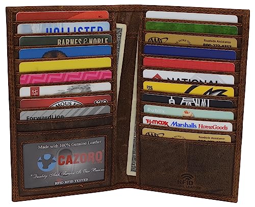 Premium Vintage Leather Long Bifold Credit Card ID RFID Blocking Wallet for Men Women (Brown)3