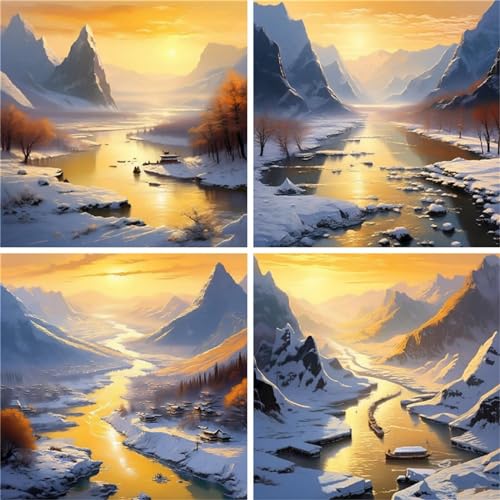 Peinture Diamant Adulte Montagne : Créez une Décoration Murale d'Hiver Cosy pour votre Salon