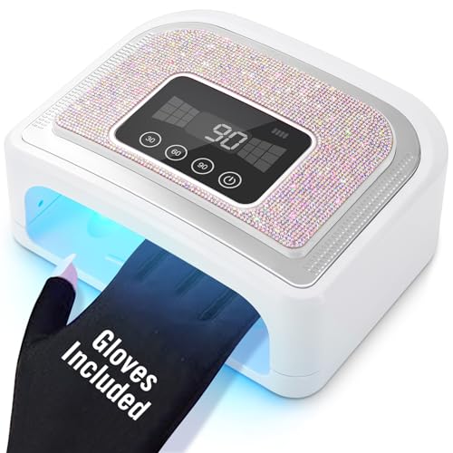 Aedavey Cordless Nail Lamp, 120W Rechargeable UV Nail Lamp for Gel Nails, LED Nail Lamp with 4 Timer Modes, Gel Nail Light Decorate with Sparkling Nail Rhinestones Diamond
