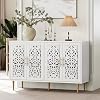 ARTPOWER 478 Accent Cabinet with 4 Doors Vintage Hollow Carving Buffet Cabinet Sideboards and Buffets with Storage Credenza for Living Room Kitchen Dining Room Entryway Hallway White