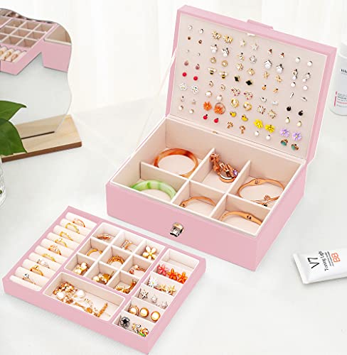 Qbestry Girls Jewelry Box Earring Holder Organizer For Girls Earring Organizer Teen Jewelry Box Organizer For Girls Pink Jewelry Boxes For Earrings Necklace Ring Stud Earring Box Organizer For Girls thumb #3
