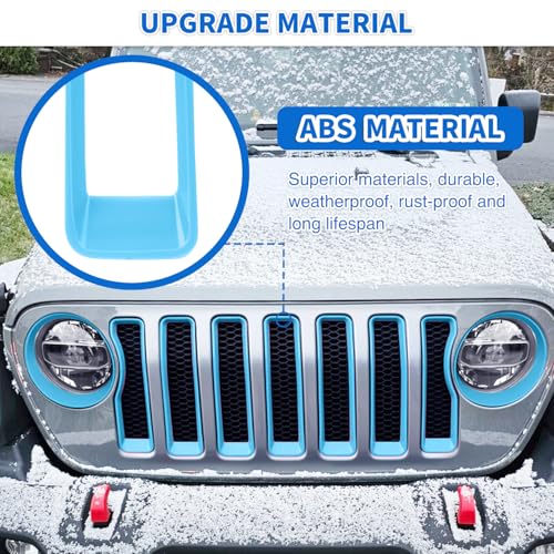 Image of Nilight Grill Inserts fit for Jeep Wrangler Front Grille Inserts Headlight Cover Set for JL JLU Unlimited Sport SportS 2018 2019 2020 2021 2022 2023 Grille Bezels Trim Exterior Accessories Blue 9 Pcs