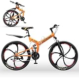 Outroad 26 Inch Folding Mountain Bike, 21 Speed Full Suspension High-Carbon Steel MTB...