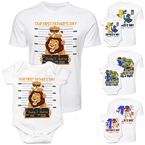 Personalized Our First Father's Day Matching Shirts Set Gift for Dad and Baby - 9 Animal Design - Customized Fathers Day Gifts Daddy Tshirt and Son Onesie - Father and Daughter Tee Outfit Set Gift C2 Personalized Our First Father's Day Matching Shirts Set Gift for Dad and Baby - 9 Animal Design - Customized Fathers Day Gifts Daddy Tshirt and Son Onesie - Father and Daughter Tee Outfit Set Gift C2