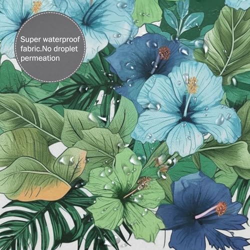 Rideau de douche imperméable motif hibiscus bleu vert 183x183cm - 5
