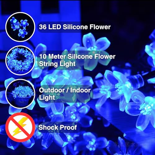 Image of One94Store 36 Flower LED Curtain String Lights - 10 Meter Silicon Flower Fairy Lights for Window, Festival, Diwali, Christmas, Wedding, Party & Home Decoration (Made in India, Blue)