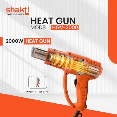Image of Shakti Technology - HGV-2000 W | High Speed Heat Gun with Dual Temperature 220C - 650C | Ergonomic Design | 5.9ft Cord - Ideal for Paint Removal, Shrink Wrapping