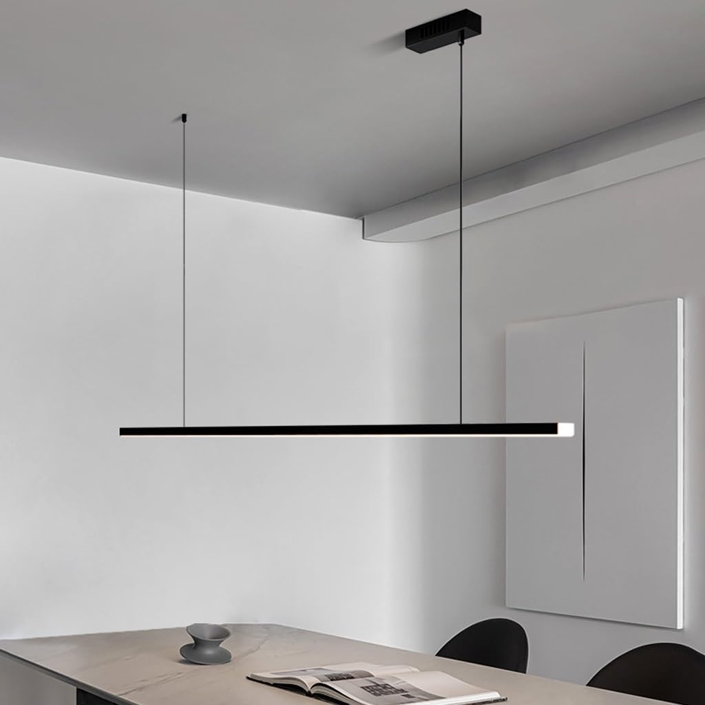 Dimmbar LED Pendelleuchte Moderne Esstisch Schwarz Hängeleuchte Mit Fernbedienung Pendellampe Linear Design Höhenverstellbar Kronleuchter Lampe Für Esszimmer Küche Büro Hängeleuchte 120cm,52W