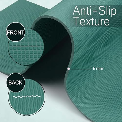 Image of Yoga mats Exercise Mat Anti-Skid Water /Dirt Proof Lightweight easy to Carry for home and gym workouts for men women children with Carry Strap (Army Green) (2fts x 6fts) (6mm Thickness)