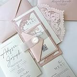 Picky Bride Elegant Lace Wedding Invitation Set with Wax Seal Belly Band, Pale Pink Lace Wraps (1 Set Sample)