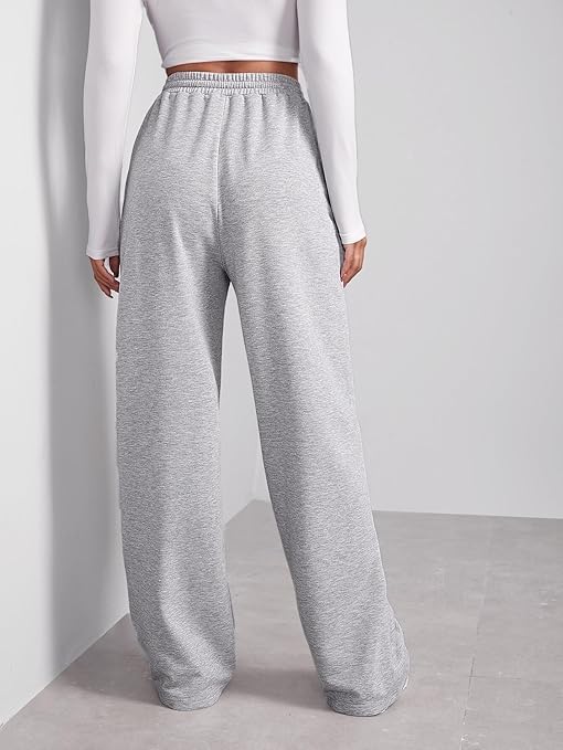 Image of Women's Wide Leg Sweatpants High Waisted Lounge Pants with Drawstring Pockets - Casual Loose Fit Athletic Joggers