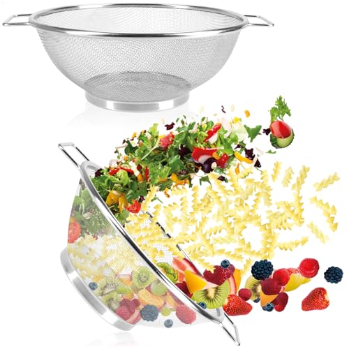 COM-FOUR® Set di 2 colini da cucina - Colini in acciaio inox in due misure con manici - Colini a maglia fine per lavare e scolare frutta, verdura, pasta e insalata (02 pezzi - Ø24cm/Ø20,5cm)