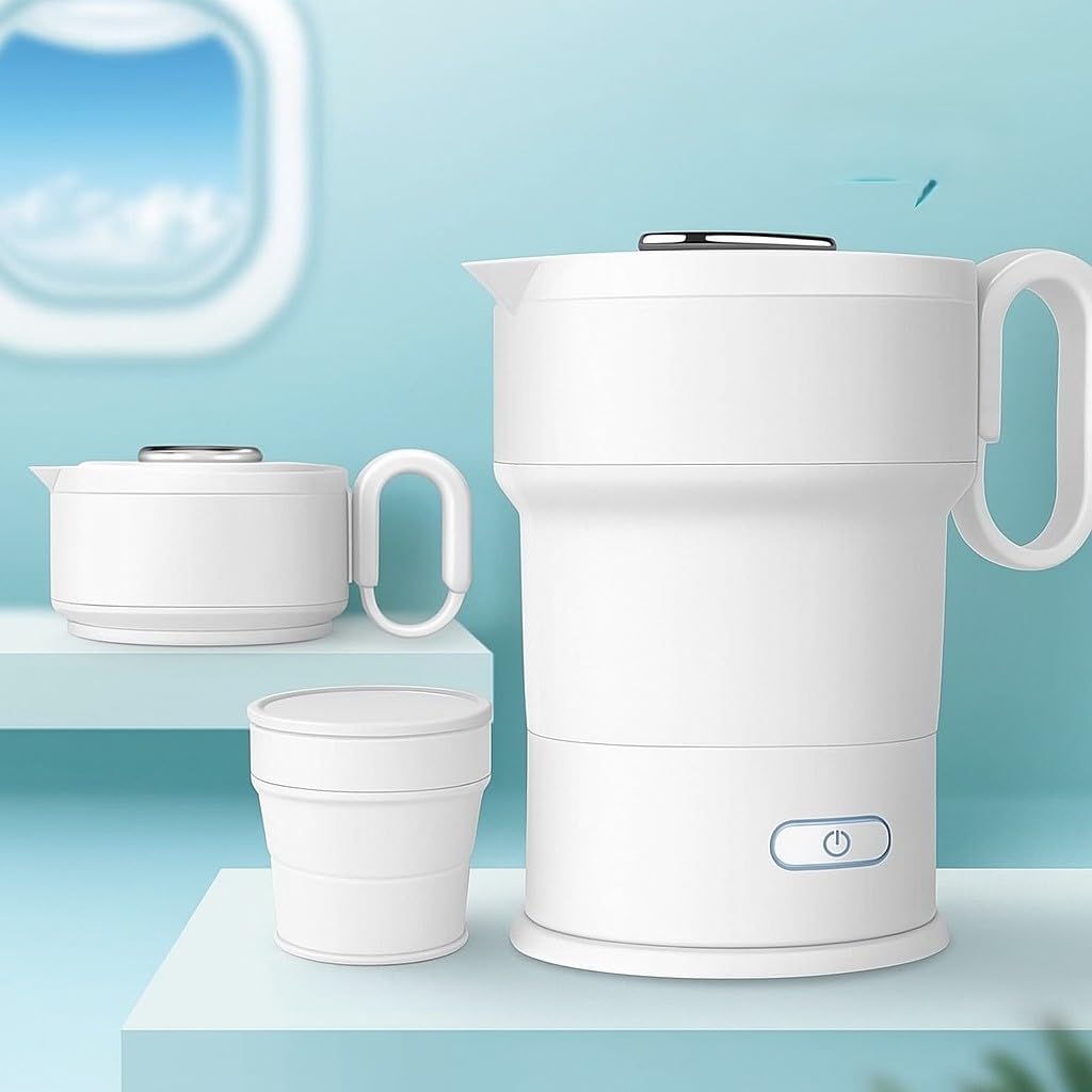 Travel Foldable Electric Kettle, 600ML Small Electric Kettle with Multifunctional Panel, Portable Travel Kettle with Rotate Handle and Boil Dry Protection,Keep Warm & Delay Start-image-5