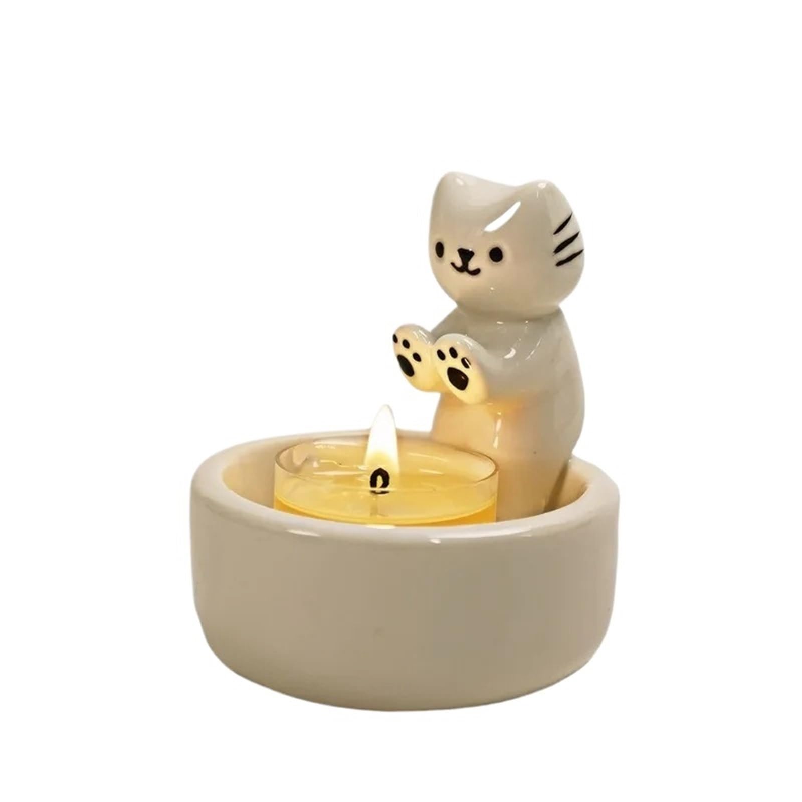 1Pair Cartoon Cat Fire Ceramic Candlestick Crafts Household Decoration Atmosphere for Candle(Size1)