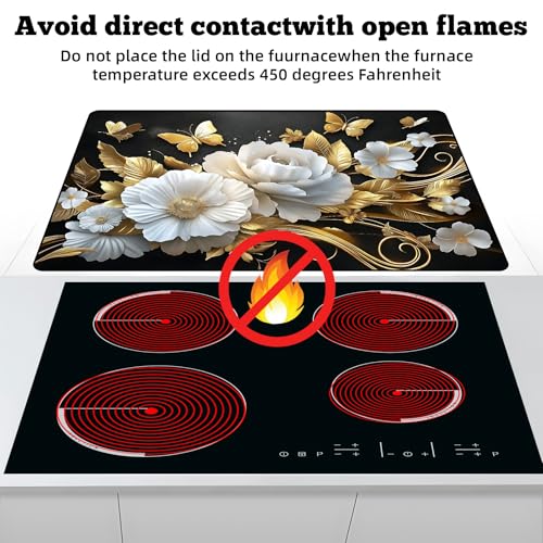 Image of Multi-Design Stove Top Cover for Glass /Electric Stoves - 3-in-1 Heat-Resistant Protector Mat, Non-Slip Drying Rack 28 inchx20 inch (Butterfly-Flower)