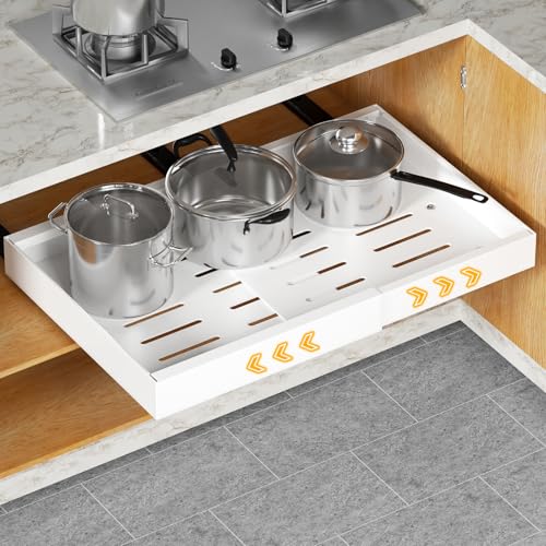 Jayencer Cajón Telescópico, Cajón Metálico Deslizante Para Alacena, Armarios de Cocina Extensible (31-52 cm Ancho x 42 cm Profundidad x 6 cm Alto) - 1 pieza Blanco
