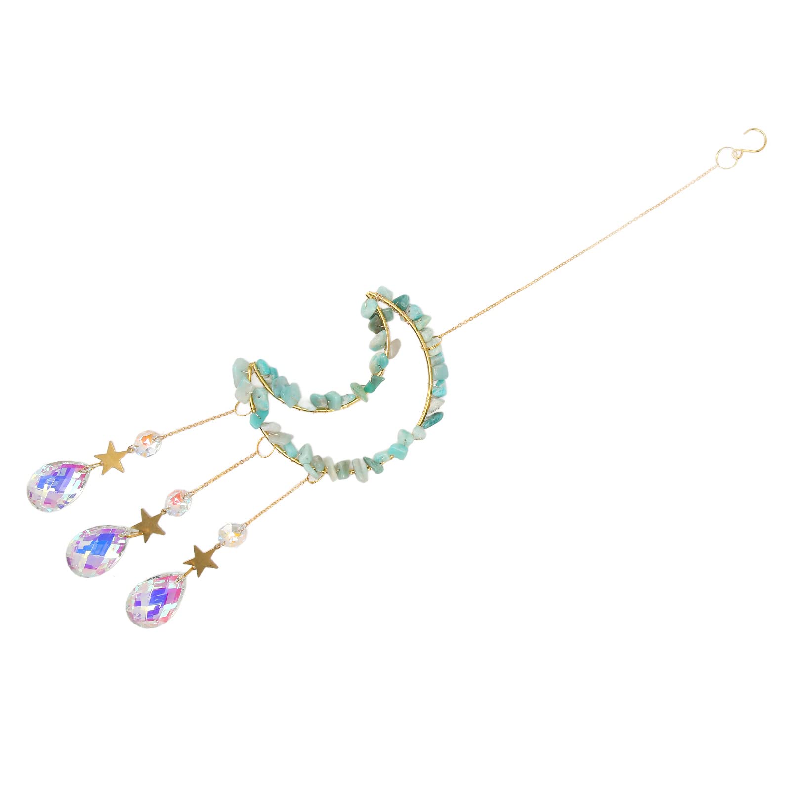 AdiumMoon Star Suncatcher, Colored Glaze Hanging Crystal Suncatcher Eye Catching Romantic Multipurpose Exquisite for Party for Garden (Blue White)