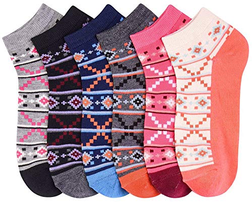 Image of ToBeInStyle Pack of 6 Printed & Solid Low Cut Ankle Socks - Kid's & Adults