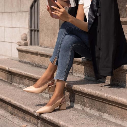 Image of GENSHUO Women's Slingback Closed Toe Block Chunky Low Heel Pumps - 2.36 Inches Office Wedding Party Dress Shoes