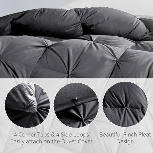 SNOWMAN Premium Down Comforter King Size, Luxurious All Season Duvet Insert with Cotton Blended Fabric, 44oz Fill Weight Pinch Pleat Design Hotel Bedding Comforter (Grey,106"x90")