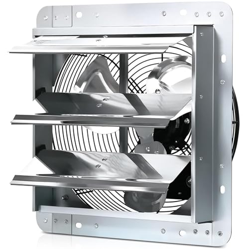 KEN BROWN 12 Inch Shutter Exhaust Fan, Aluminum Wall Mounted Attic Fan, 1450 CFM, Automatic Shutter...