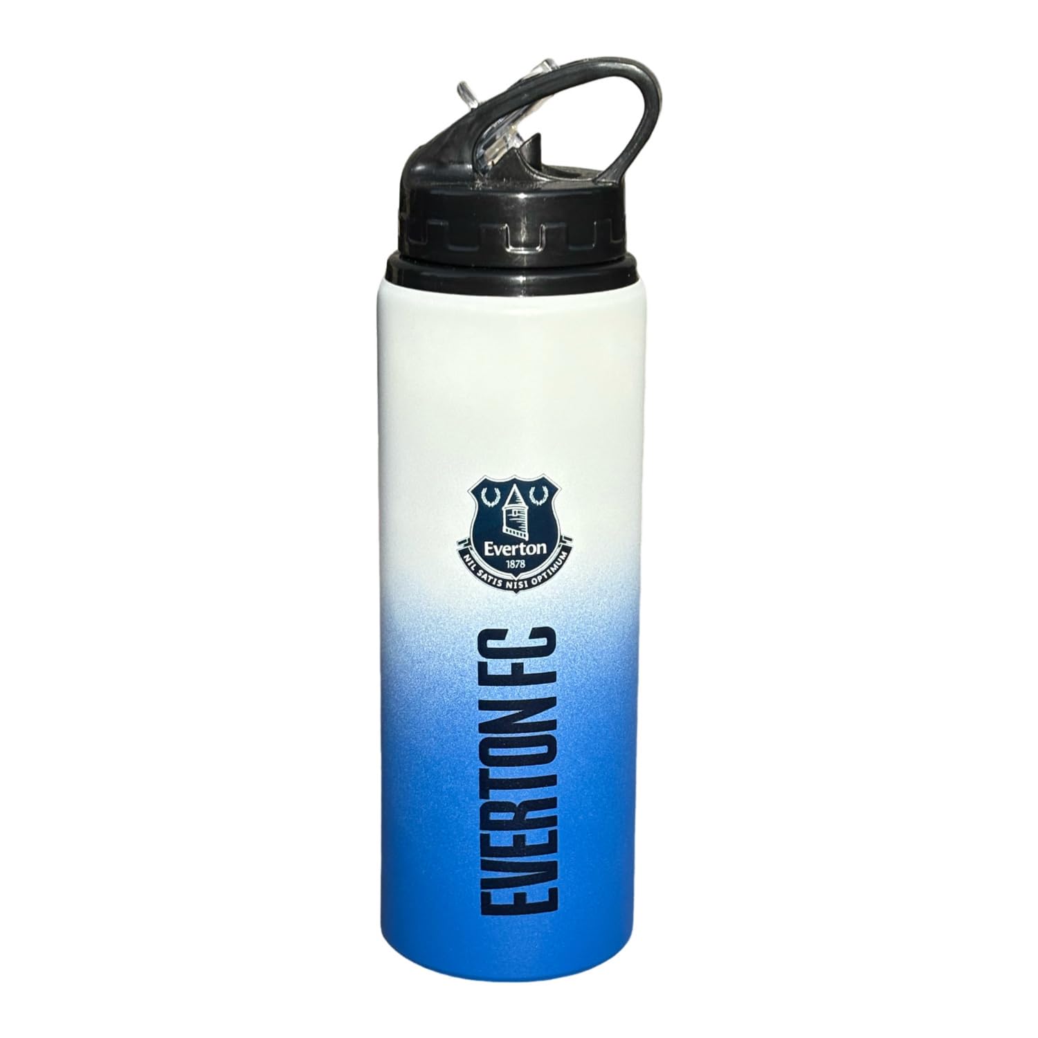 Everton FC Official Aluminium Water Bottle, Royal Blue and White Fade Design, 750ml, 27cm x 7cm, with Fold Out Straw and Carry Handle