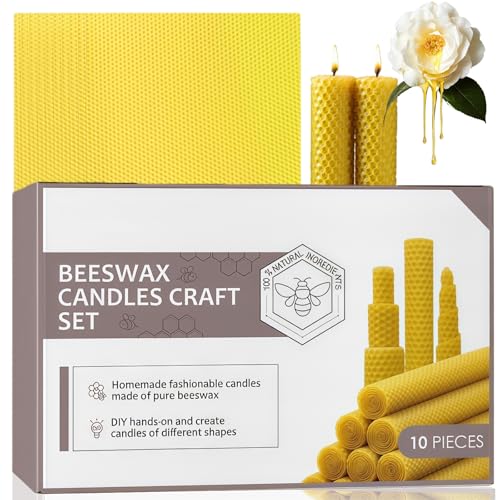 Beeswax Taper Candles Set,10pcs Taper Dinner Candles,Handmade with Natural Honeyc/omb Texture,Natural Honeyco/mb Dinner Candles,Bees Wax Candle Gift for Home,Decorative Tapered Candles for Bistro