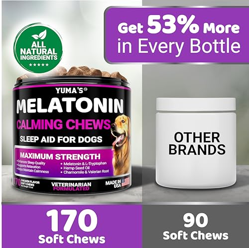 YUMA Melatonin Chews for Dogs - 170 Calming Treats for Stress Relief and Sleep Aid
