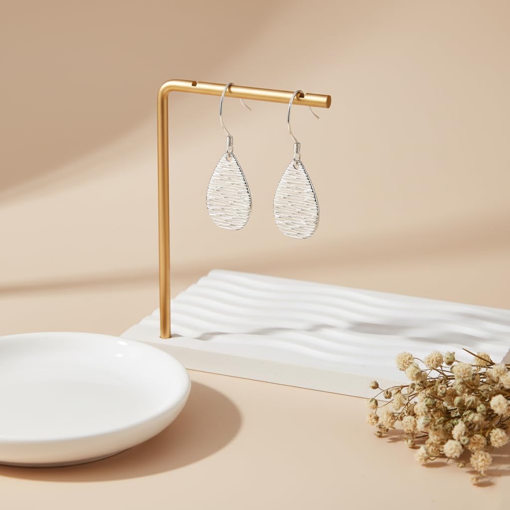 925 Sterling Silver Teardrop Dangle Earrings for Women | Minimalist Textured Drop Dangling Earrings | Hypoallergenic Trendy Dangly Jewelry Christmas Gifts - Image 4